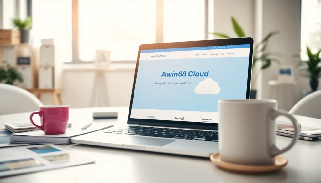 Engage with https://awin68.cloud/ through a professional digital workspace showcasing modern design elements.