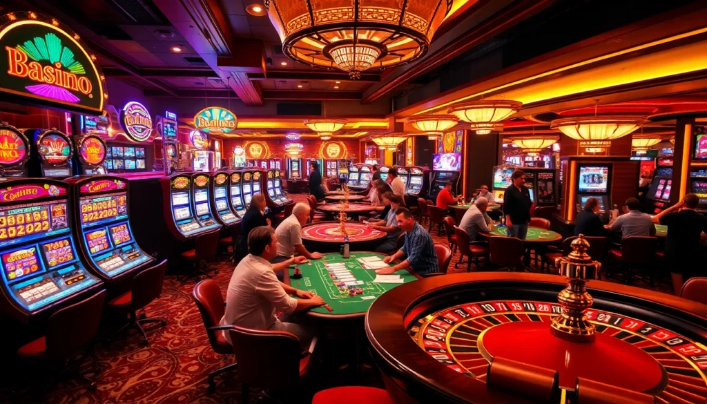 At 777loc, players enjoy a vibrant casino atmosphere with slot machines and poker tables.