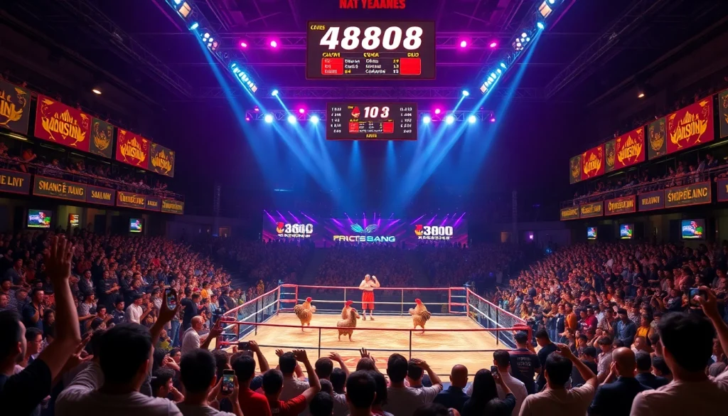 Experience the excitement of bj88 đá gà in a thrilling cockfight environment, showcasing action and vibrant crowd dynamics.