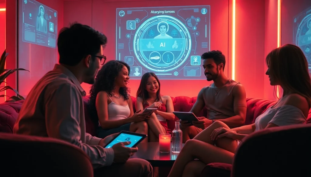 Exploring the interaction of sex AI technology in a modern lounge setting, showcasing engagement and intimacy.